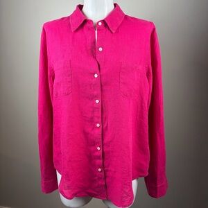 Lilly Pulitzer M Fuchsia Classic Linen Button-Down Shirt Preppy Spring Summer